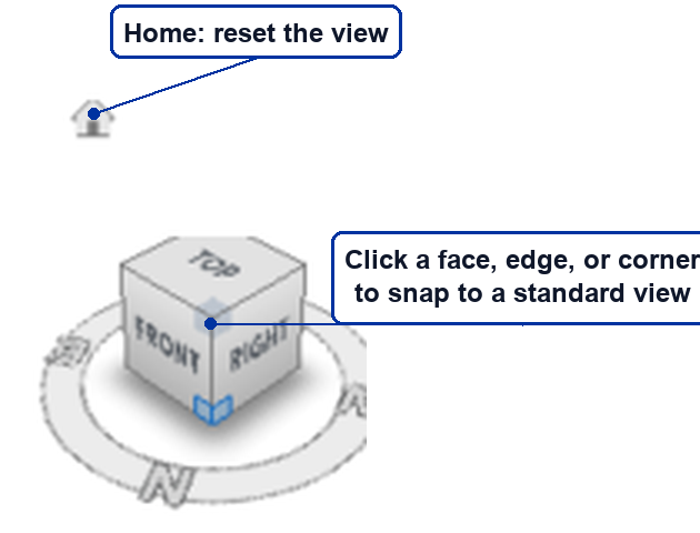 The Revit ViewCube in the top-right of a 3D view, with its Home reset icon labelled.